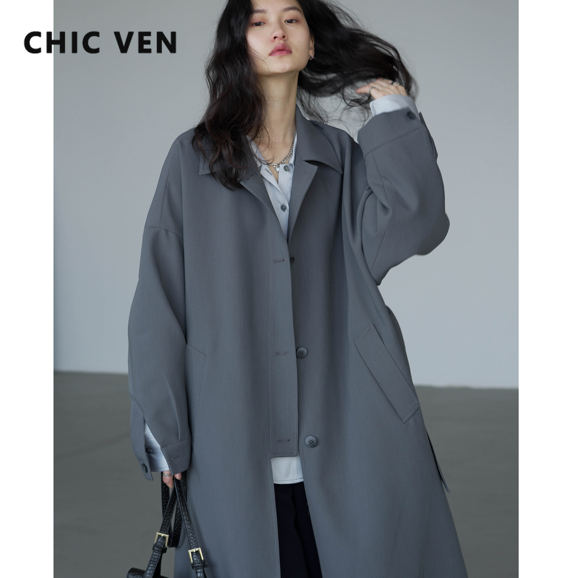 معطف حريمي طويل من CHIC VEN ذو قصة واحدة خصر مربوط غير رسمي معطف حريمي ضد الرياح معطف حريمي للربيع والخريف 2022