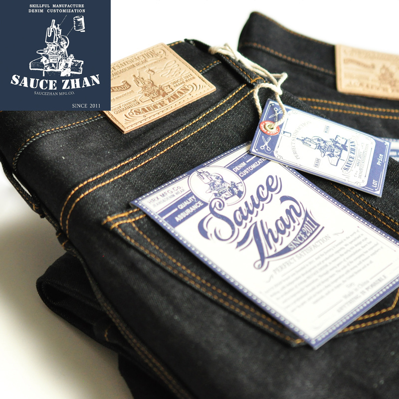 SauceZhan 315XX تفتق صالح Selvedge الجينز للرجال الجينز غير مغسول الجينز الأزرق 14.5 Oz دراجة نارية الجينز